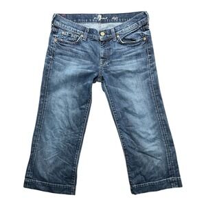 7 For All Mankind Women's 29 Dojo Cropped Wide Leg Blue Denim Jeans